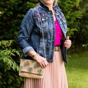 CHRISTOPHER & Banks embroidered Denim Jean Jacket Floral Soft Fabric size S